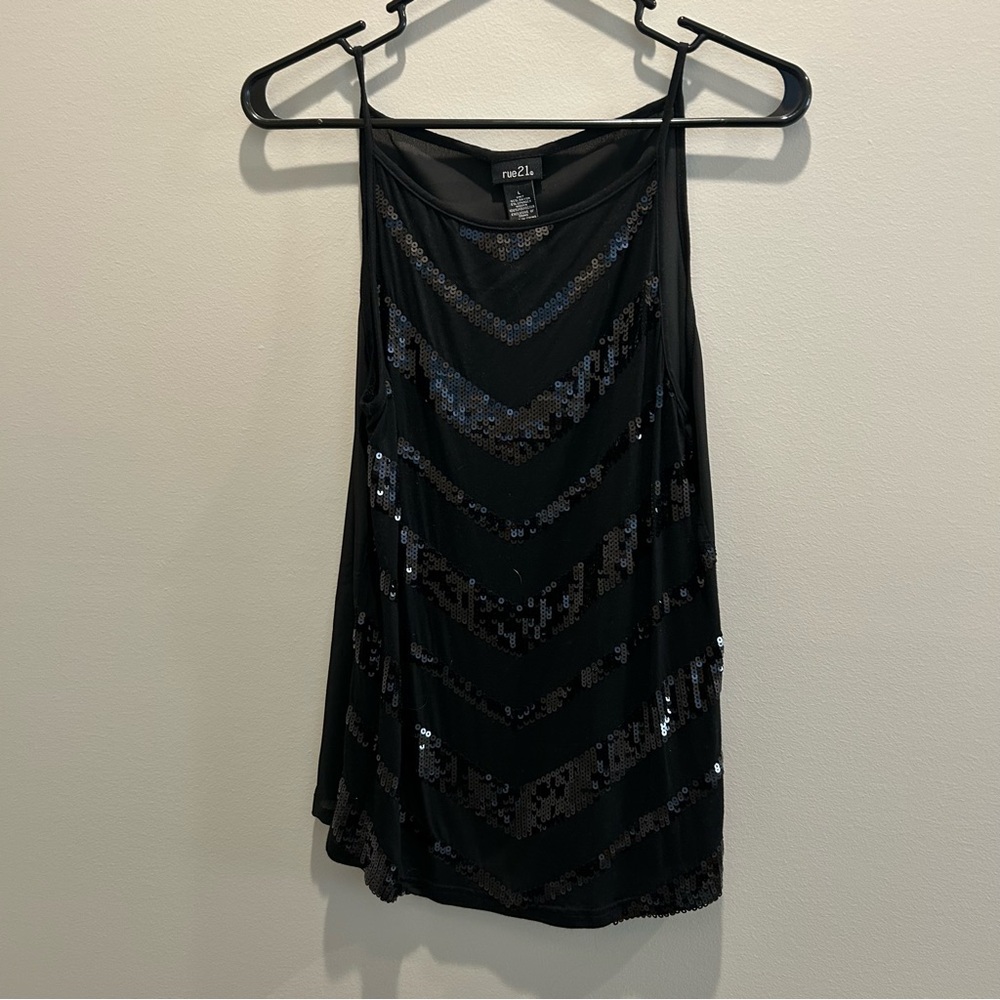 Rue21 Black Sequin Embellished Top Size Large